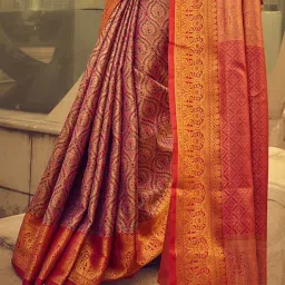 Elora Pink & Red Woven Saree With Unstitched Blouse image 4