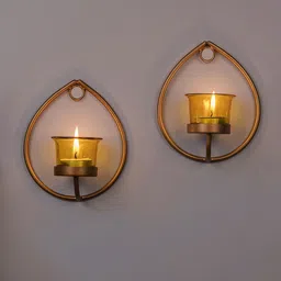 Homesake Gold-Toned & Yellow Set Of 2 Candle Holders-image-37