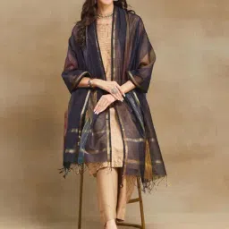 Fabindia Navy Woven Pattern Dupatta-image-61