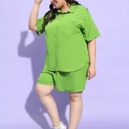 Oxolloxo Plus Size Green Regular Fit Shirt image 4