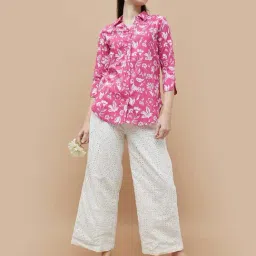 Colour Me by Melange Pink Cotton Printed Shirt image 4