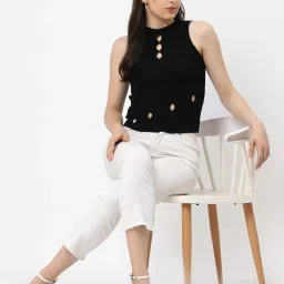 Kalt Black Self Design Sleeveless Top image 4