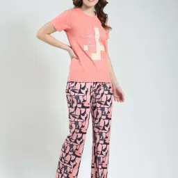 Monte Carlo Coral Regular Fit Printed Night Suit image 4