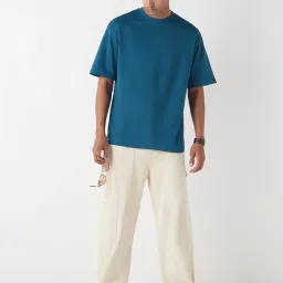 Bewakoof Blue Oversized Solid T-Shirt image 4