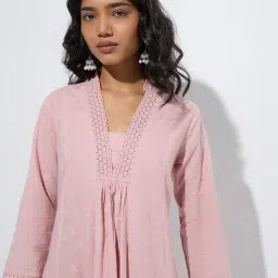 Utsa by Westside Light Pink Embroidered Cotton A-Line Kurta image 4