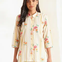 Jaypore Multicolour Cotton Floral Regular Fit Shirt image 3
