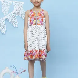 BIBA Girls White Cotton Printed Dress-picture-26