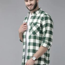 The Bear House Green Cotton Slim Fit Checks Shirt-picture-27