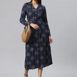 Cottinfab Blue Printed A Line Dress image 4