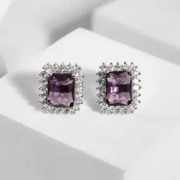 Voylla Silver Sparkling Elegance Purple American Diamond Stud Earrings-image-77