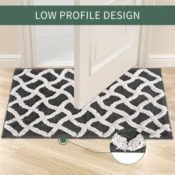 Kuber Industries Black & White Zig Zag Design Velvet Anti-Skid Doormat image 4