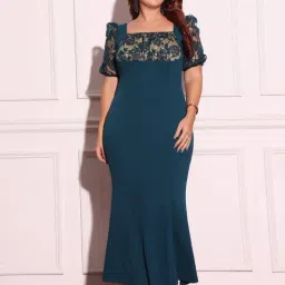 Miss Chase A+ Teal Polyester Solid Bodycon Dress-image-1