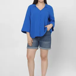 Vero Moda Curve Blue Cotton Regular Fit Shirt image 4