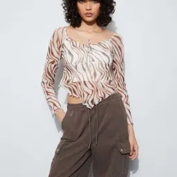 Ginger By Lifestyle Medium Beige Regular Fit Printed Top-picture-28