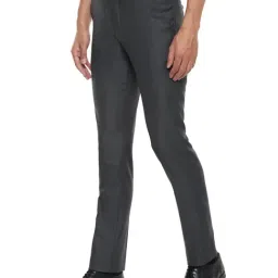 Louis Philippe Dark Grey Slim Fit Checks Flat Front Trousers image 3