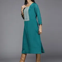 KSUT Blue Embroidered Straight Kurta image 3