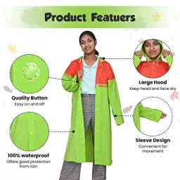 HACER Full Sleeves Adjustable Hood Random Color Aqua Raincoat for 13 to 14 Years Old Kids Size 42, EX-RC-42 image 3