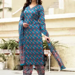 Ethnic 3 You Women Floral Printed Regular Pure Cotton Kurta & Trousers With Floral Dupatta image 2