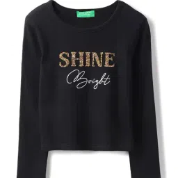 United Colors of Benetton Girls Black Cotton Embellished T-Shirt-picture-34