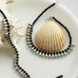 Panash Silver Plated Black Beaded Handcrafted Anklets Set of 2-picture-40