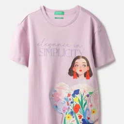 United Colors of Benetton Girls Purple Cotton Graphic T-Shirt-image-3