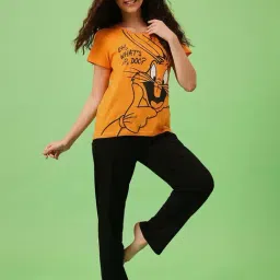 Clovia Yellow Cotton Comfort Fit Printed Night Suit image 4