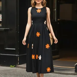 GoSriKi Floral Applique A-Line Midi Dress-picture-12