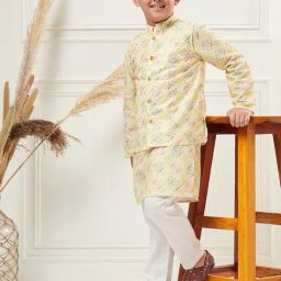 StyloBug Boys Yellow Printed Kurta Set-picture-24