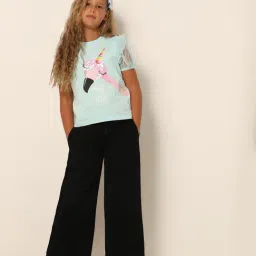 VERO MODA GIRL Black Solid Wide Leg Jeans with Belt image 3