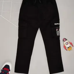 Pantaloons Junior Boys Jet Black Cotton Solid Track Bottoms & Joggers-picture-26