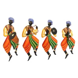 eCraftIndia Set Of 4 Tribal Man Playing Different Musical Instruments Wall Hanging image 5