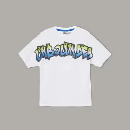 Fame Forever by Lifestyle Kids White & Blue Cotton Printed T-Shirt-picture-35