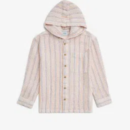 HOP Kids by Westside Orange Striped Hooded Cotton Shirt-image-87