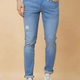 Being Human Light Blue Slim Fit Lightly Washed Distressed Jeans-picture-19
