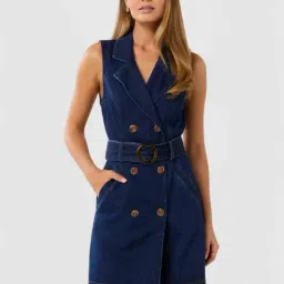 Forever New Dark Rinse Wash Cotton Regular Fit Dress-image-6