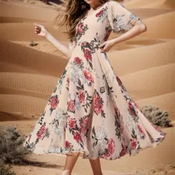 Rare Women Nude Colour Maxi Floral Dress-picture-27
