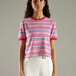 Tommy Hilfiger Pink Cotton Regular Fit Striped T-Shirt-picture-20