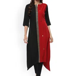KALINI Colourblocked Crepe Straight Kurta-image-12