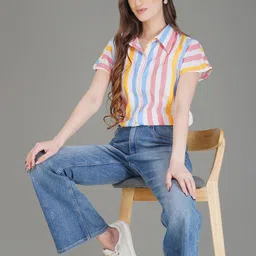 Kinjo Women Striped Printed Extended Sleeves Shirt Style Top-picture-21