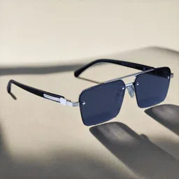 goglassic Unisex Rectangle Sunglasses with UV Protected Lens 2349-SILVER-BLACK image 2