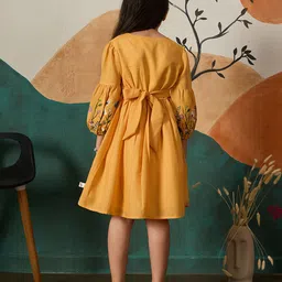 TINY TWILLS Embroidered Puff Sleeve Linen Fit & Flare Dress image 4