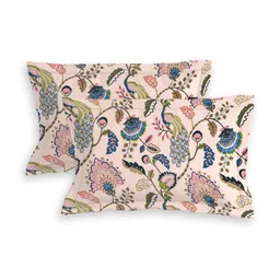 EXFAB Pink & Blue Floral Printed Pure Cotton 240TC King Bedsheet Set image 3