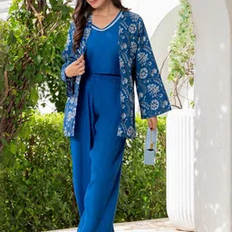 AMBROZEE Round Neck Long Sleeves Pure Cotton Top With Trousers & Jacket image 4