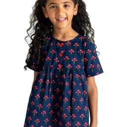 Campana 100% Cotton Half Sleeves Floral Printed Peplum Style Top - Navy Blue-picture-34