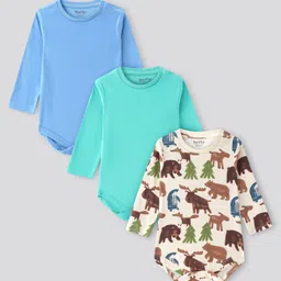 Bonfino 100% Cotton Knit Full Sleeves Solid & Animal Printed Onesies Pack Of 3 - Aqua Blue & White-picture-15