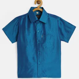 THANGAMAGAN Viscose Half Sleeves Soild Without Lining Shirt - Blue-picture-13