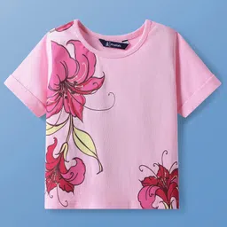 Pine Kids Cotton Knit HalfSleeves T-Shirt with Floral Print - Pink-picture-14