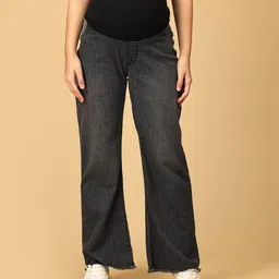 The Mom Store Mild Washed Maternity Denims With Belly Support - Black-image-80