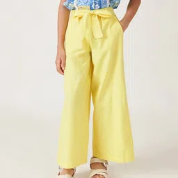One Friday Viscose Solid Culottes - Yellow-image-75