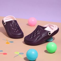 TRUFFLE COLLECTION Colour Blocked Perforated Clogs - Purple-picture-37
